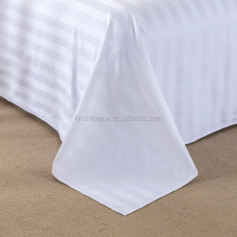 
Alibaba supplier King size 60s 330T white bed linen 100% cotton satin stripe plain hotel bed sheet 