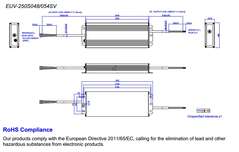 Inventronics 220W 240W 250W 12V 24V 28Volt 36V 42V 48V 54V Constant Voltage LED Driver 0-18A IP67 Waterproof High Power Supply