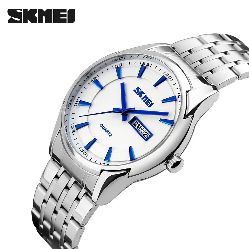 famous watch brands luxury japanese movement date week clock 30m waterproof business mens silver 304 stainless steel skmei watch