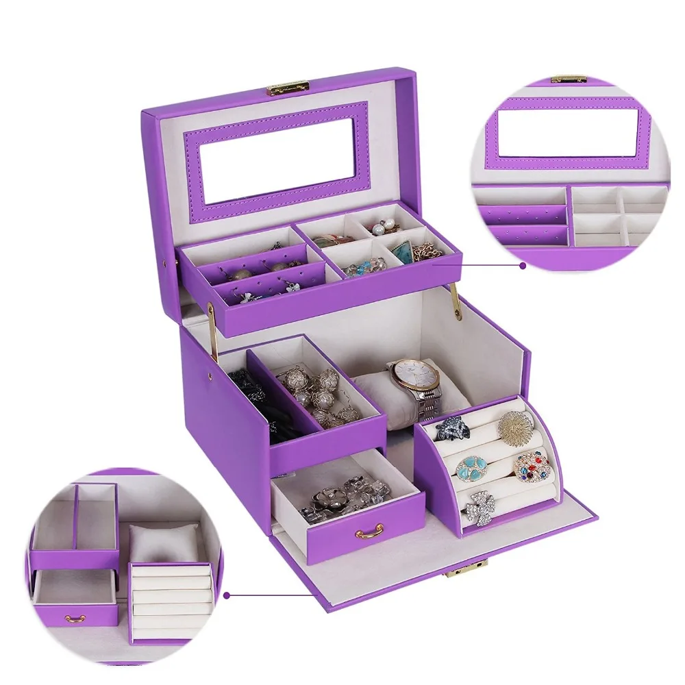 Faux Leather Lockable Jewellery case storage box