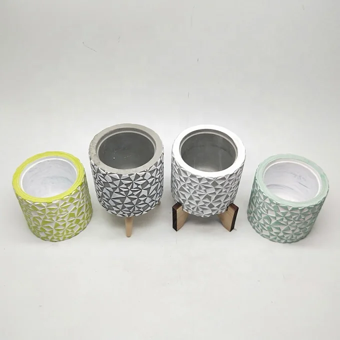 Ручная роспись искусственных суккулентов садовые растения цементные горшки с деревянной подставкой для украшения дома и сада