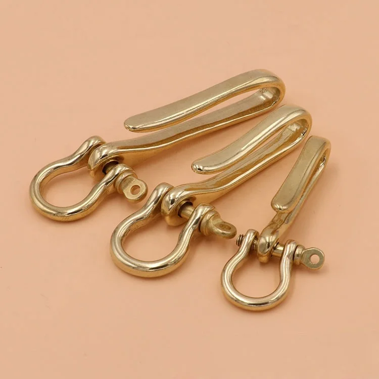 Functional brass U hook key loop belt pocket clip brass hook keychain