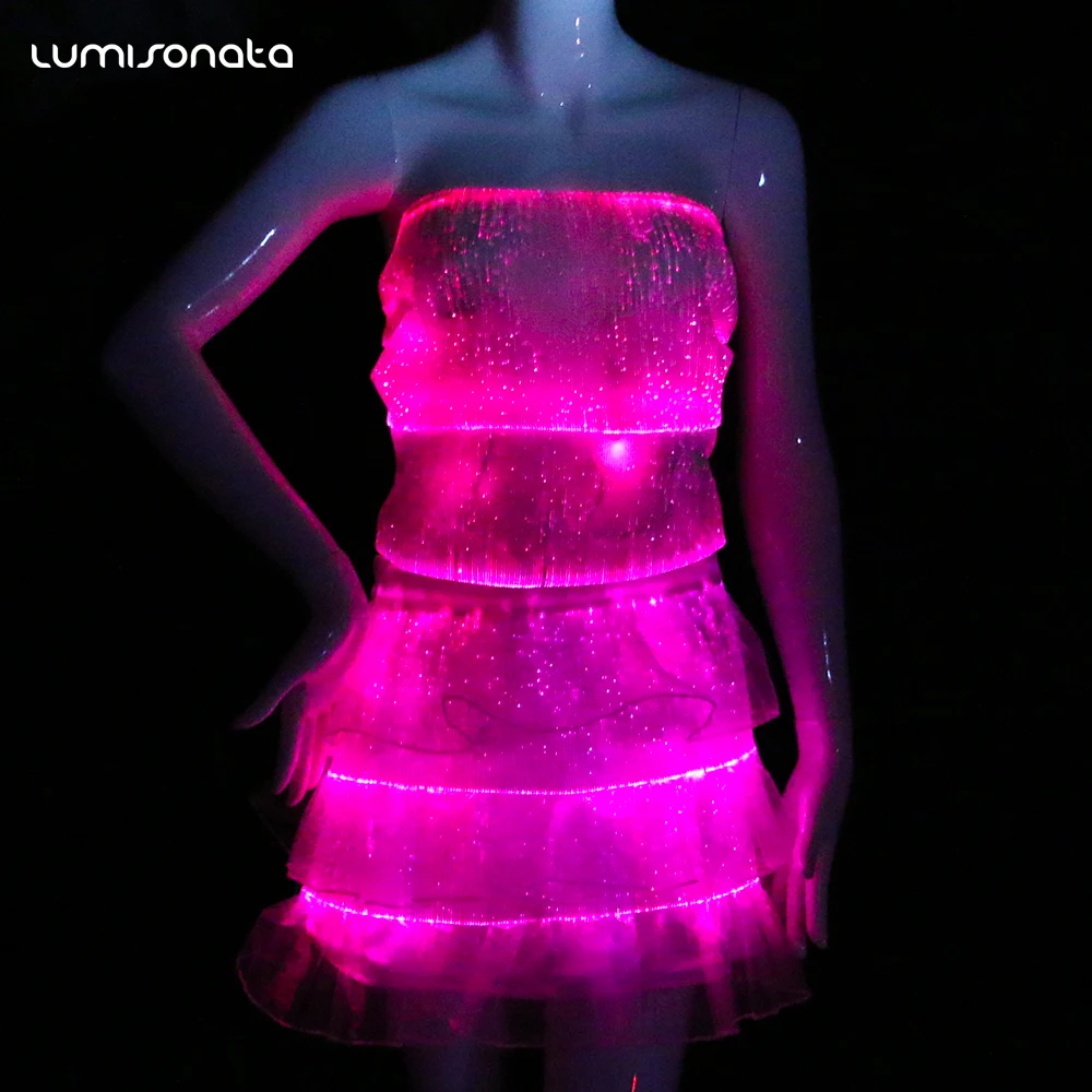 Beautiful lights led dance costumes luminous fiber optic night club wear