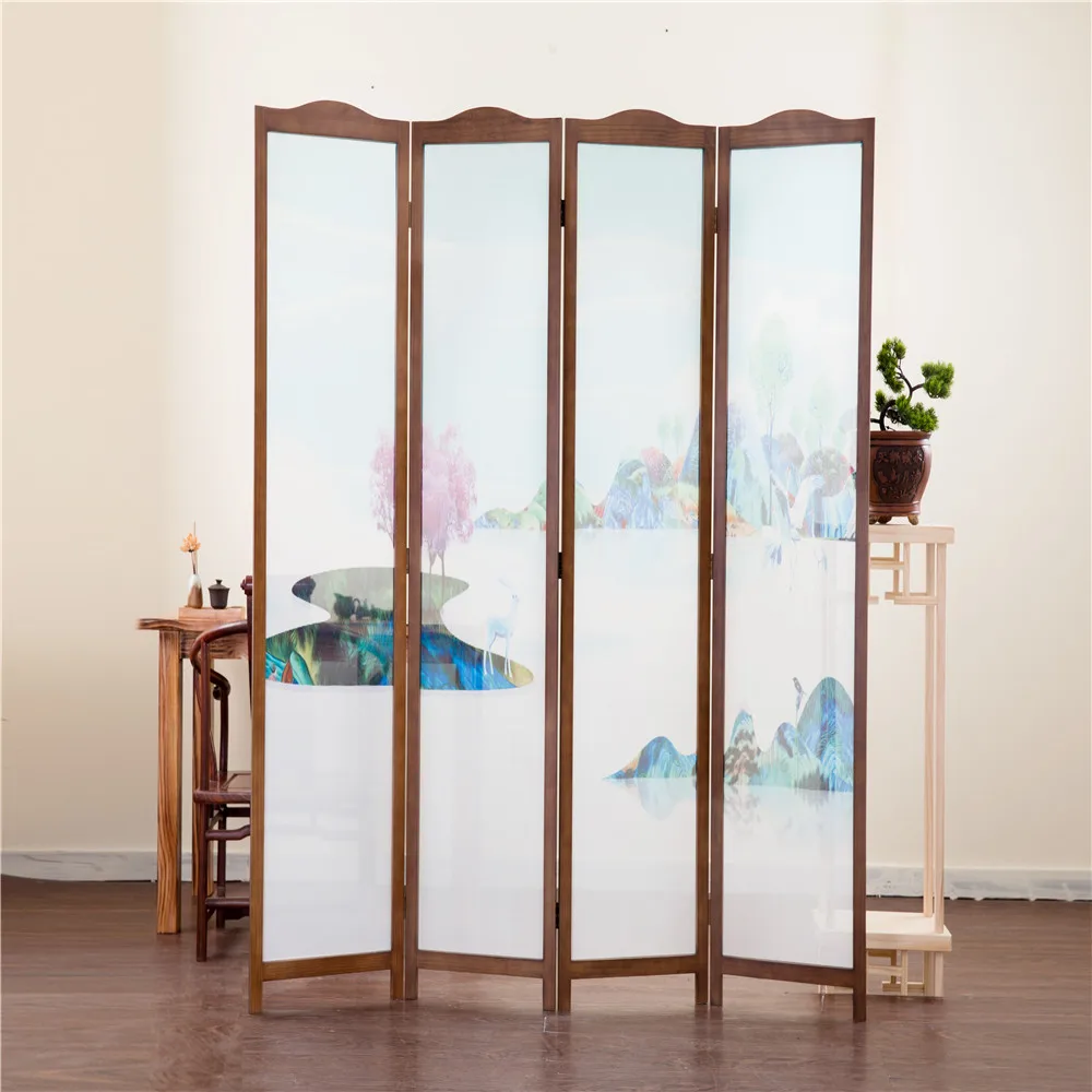 Solid Chinese Wooden Home Decor Indoor Folding Wood Privacy Screen Room Divider