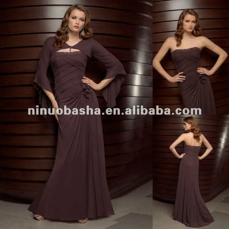 
Chiffon Beaded Neckline Dress With Floral Details at One Side Waist. Mother of Bride Dresses 