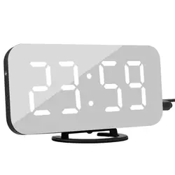 Large LCD Screen Mirrored Alarm Clock Digital Decorative Hotel Office Home Decor Clock with Dual USB Charging Station