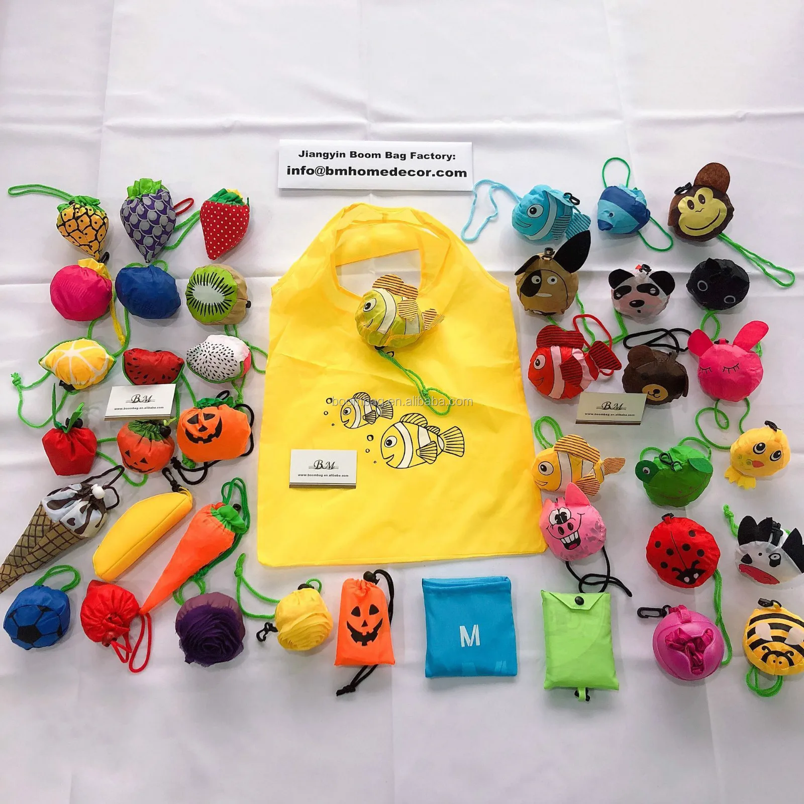 Novelty Ladybug + Nemo Fish + Dog + Penguin + Bear + Cat Animal Shaped Reusable Polyester Foldable Shopping Bag