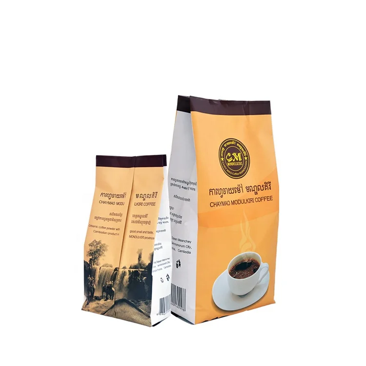 Custom print matt square bottom Aluminum foil coffee beans packaging bag with valve