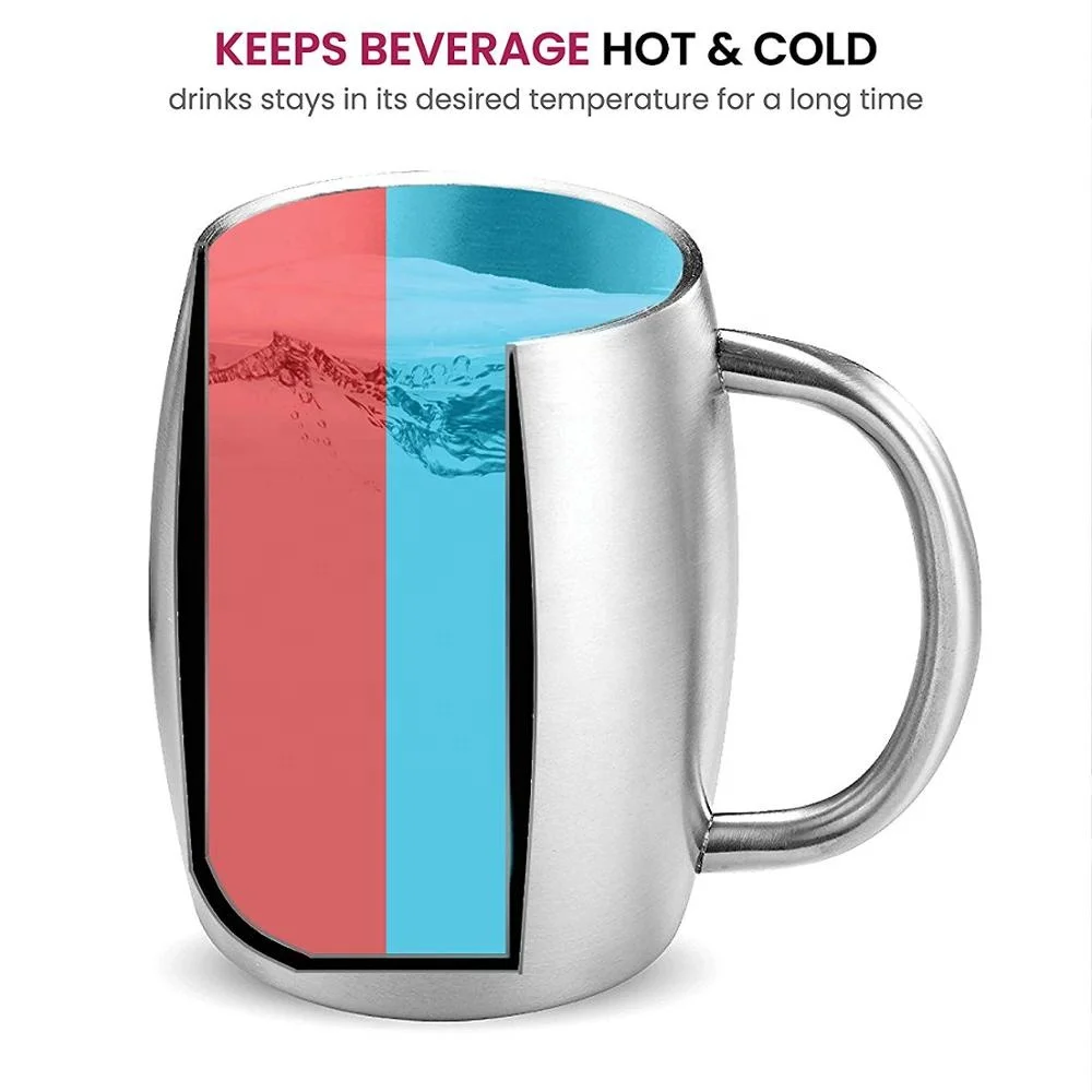 
14oz Double Wall Vacuum Insulated Metal Stainless Steel Coffee Beer Barrel Mugs with Handle Barrel-Shaped Camping Water Mugs 