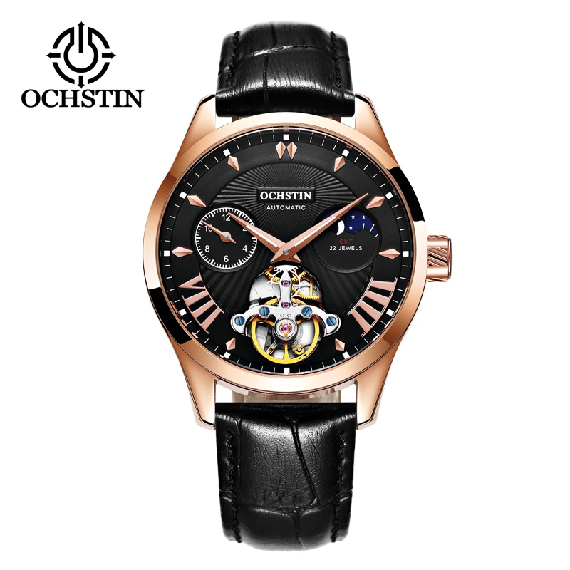 
Ochstin Luxury Moon Phase Automatic Watch Men Chronograph Tourbillon Mens Skeleton Mechanical Watches 
