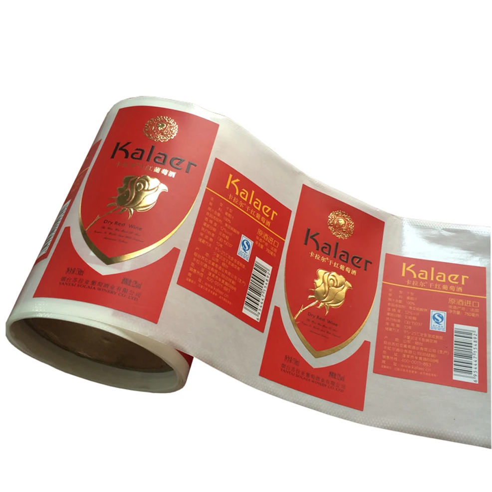 Label printing machine made roll sticker, hot stamping wine bottle sticker with fancy design