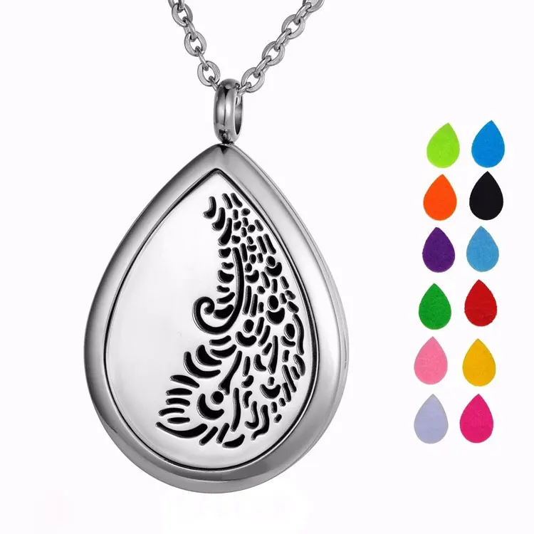 Stainless Steel Aromatherapy Essential Oil Jewelry Water Drop Shape Mosquito Repellent Diffuser Necklace