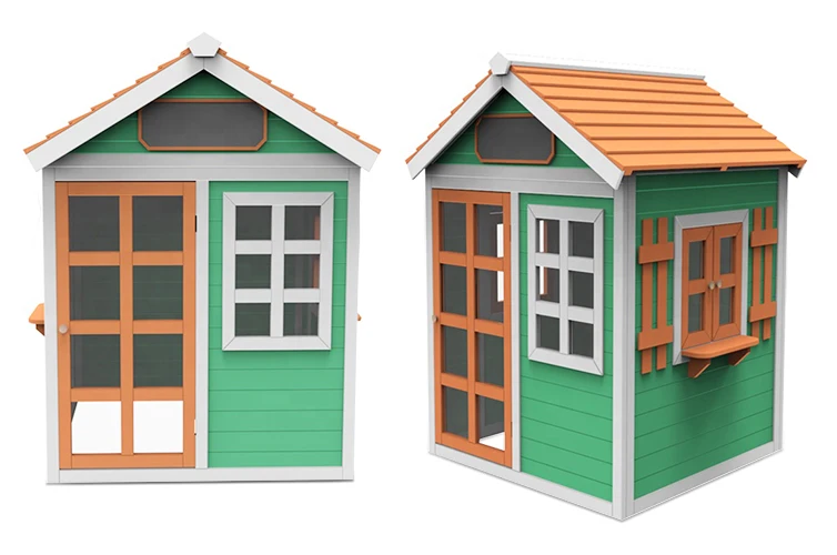 Outdoor Playground Patio Small Wooden  Children Kids Cubby House With Slide