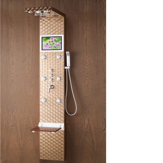 Golden Waterfall Shower Faucet Set Shower Column Tub Spout Hand Massage Jets Panel