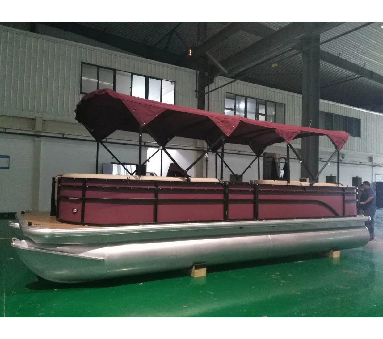 professional manufactured Aluminum pontoon passenger double pontoons catamaran boat with outboard gasoline engine