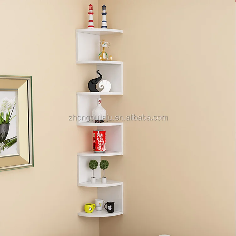 Modern Living Room Mdf Wood round Corner Zig Zag Wall Corner Shelf Design for sale
