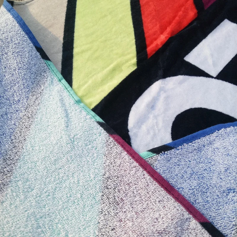 
Sublimated custom reactive printed colorfast 100% cotton large beach towel sea swimming towels square shape multi-purpose 