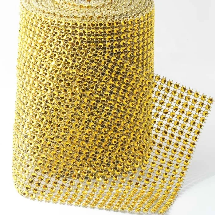 Gold diamond mesh ribbon, diamond banding 30 feet in a roll,diamond strassband mesh