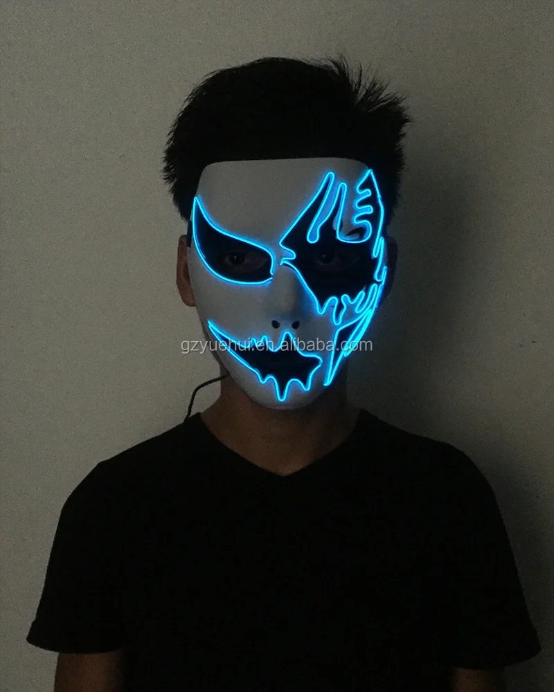 Trendy Wedding Decor Hand-Painted EL Rope Tube Flashing Birthday Mask Fancy Neon Led Strip Grotesque Mask for Carnival
