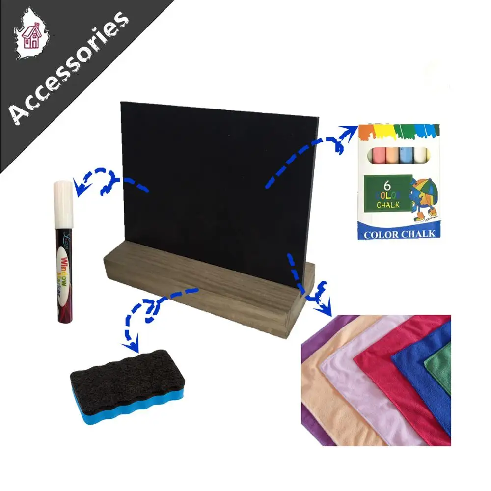 Mini Chalkboard Signs for Table 5 x 6 inch Message Tabletop Chalkboard Sign  with Wood Base Stands Set of  4