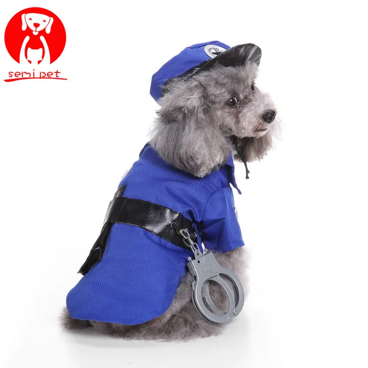 Pet Dog Cat Costumes Cool Police Uniform Coat Halloween Cosplay Clothes For Puppy Dogs Theme Party Dressing Up