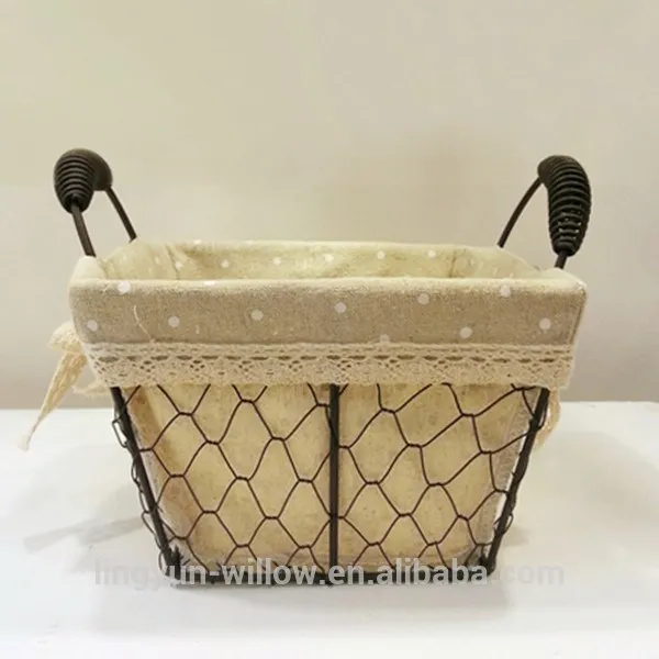 высокое качество домашнего декора из кованого железа корзины с тканью подкладки