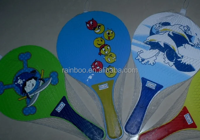 Promotional Wholesale Cheap logo Printed Wood Beach Racket with Ball