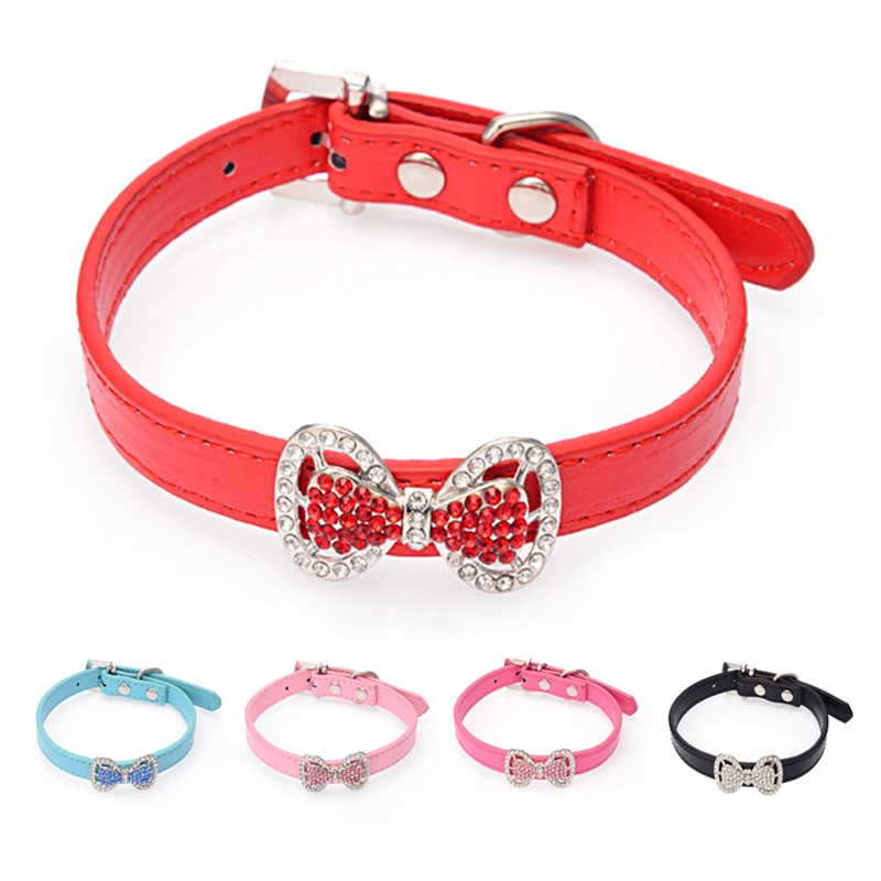 PU pet collar  diamond metal butterfly dog collar pet supplies wholesale dog chain