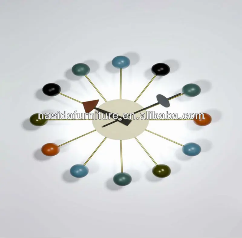 nd509 реплики деревянный шарик часы с алюминиевым держателем меёдународных красочные джордж нельсон настенные часы