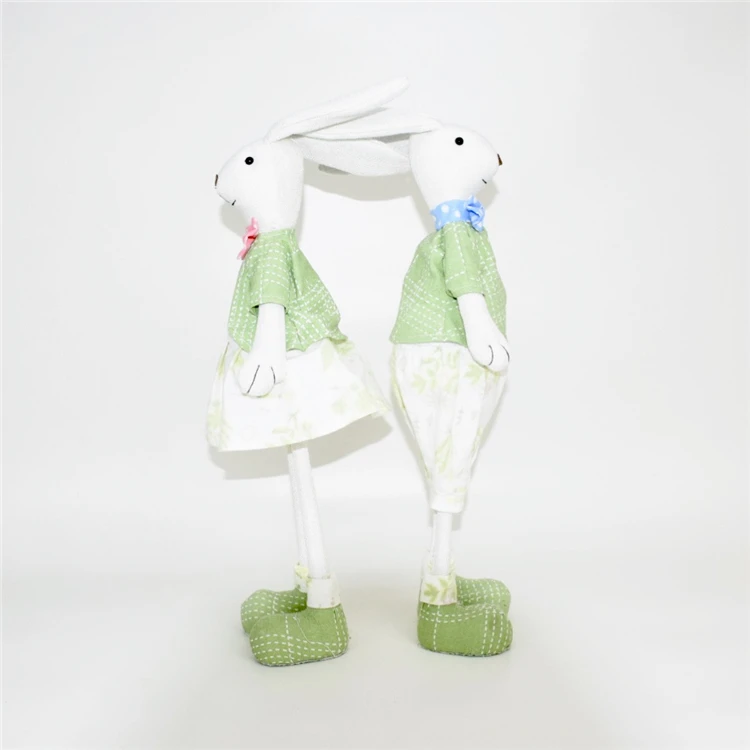 Spring Home Decor Rabbit Figure Ornament Dolls Holiday Gifts Green Fabric Stuffed Standing Bunny For Easter