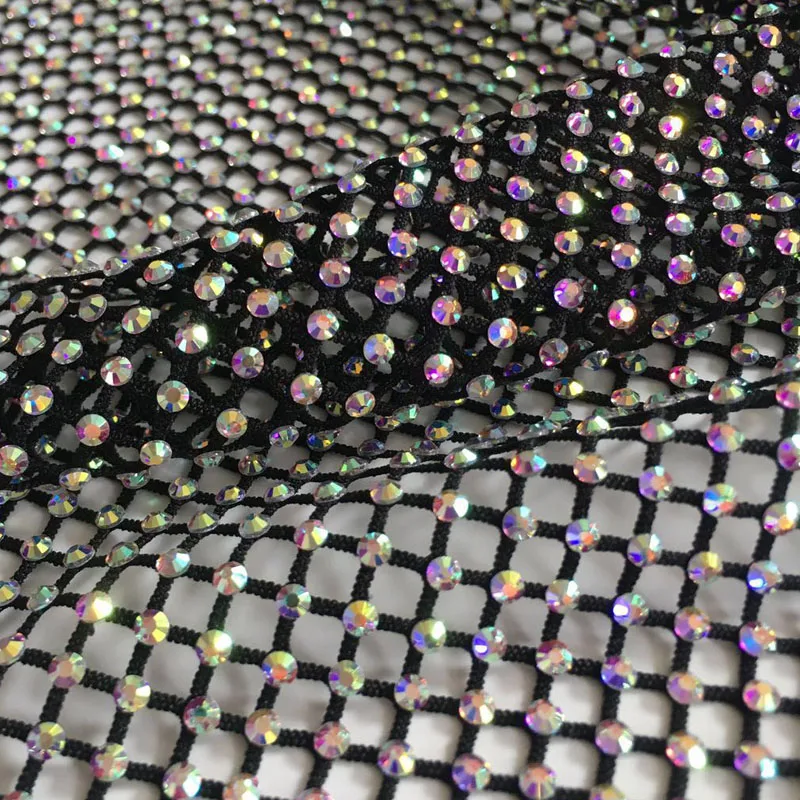 wholesale 3mm elastic rhinestone mesh crystal glass rhinestone gem net fabric