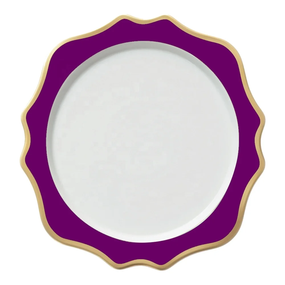 
Coral Fancy Grey Rim Lace Purple Rose gold Baroque Charger Plates India 