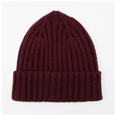 Wholesale ribbed cashmere beanie hat with woven label