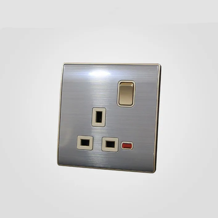 Панель из нержавеющей стали серебро 13 A UK 1 gang 2 гнездо контактного переключателя
