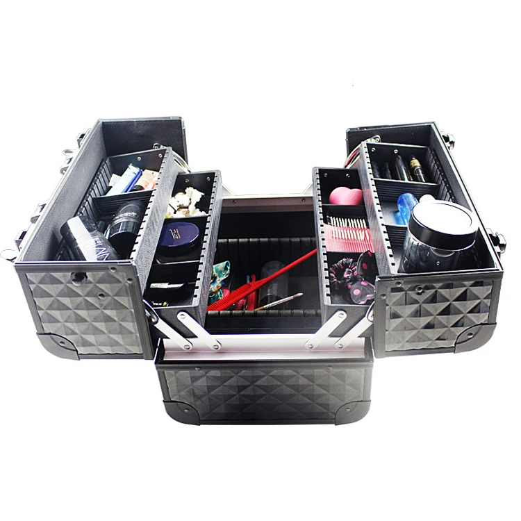 
Double open portable multi use low MOQ makeup train case black 