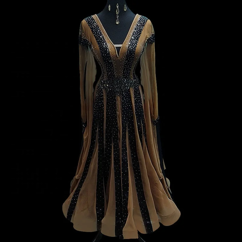 
Import fabric crystals performance ballroom dance wear adults waltz ballroom dance dress 