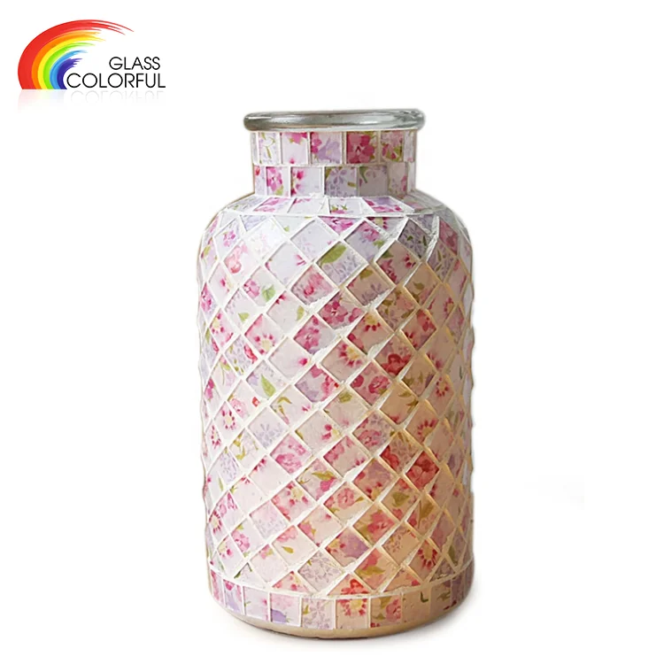 Pastoral style pink mosaic glass home decoration vase