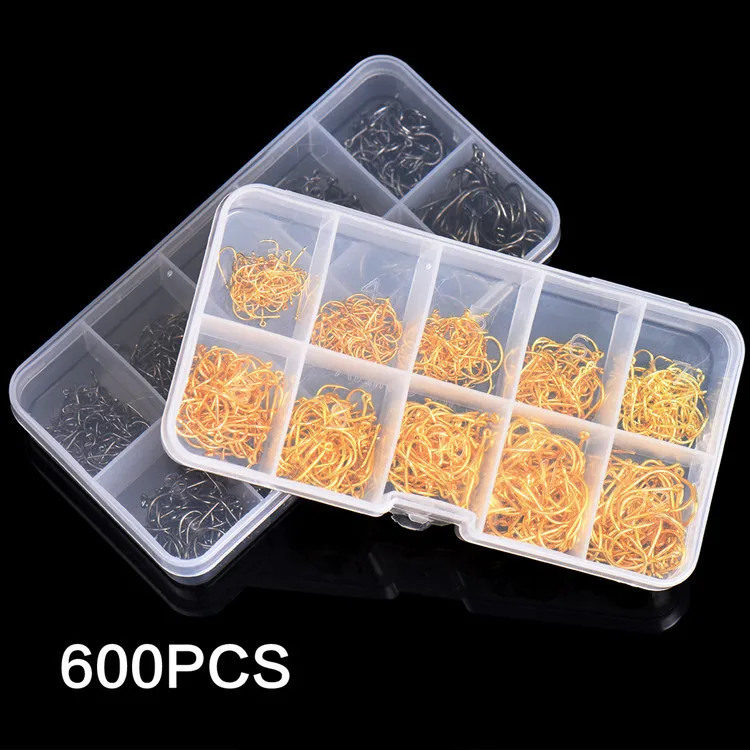 600pcs/box High Carbon Steel Fishing Hook Jig Hook Size #3-#12 With Hole Fishhooks Set Carp Fishing Tackle