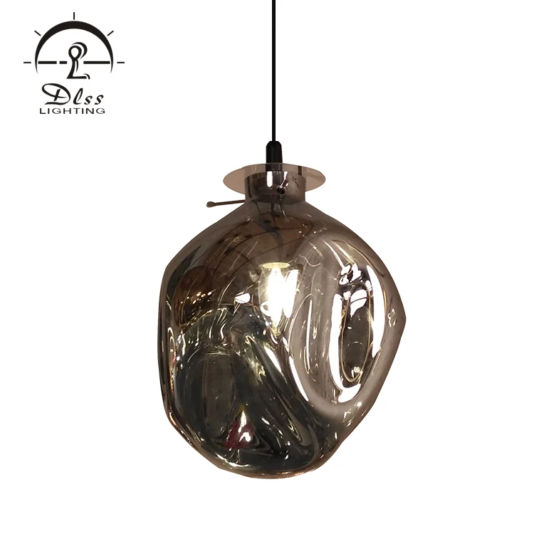 
Fashion Indoor Lighting Suspension Amber Smoky Blue Silver Gold Glass E27 Pendant Lamp 
