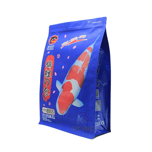 
Customized resealable zipper standing pouch fish feed plastic packaging bag with hang hole 