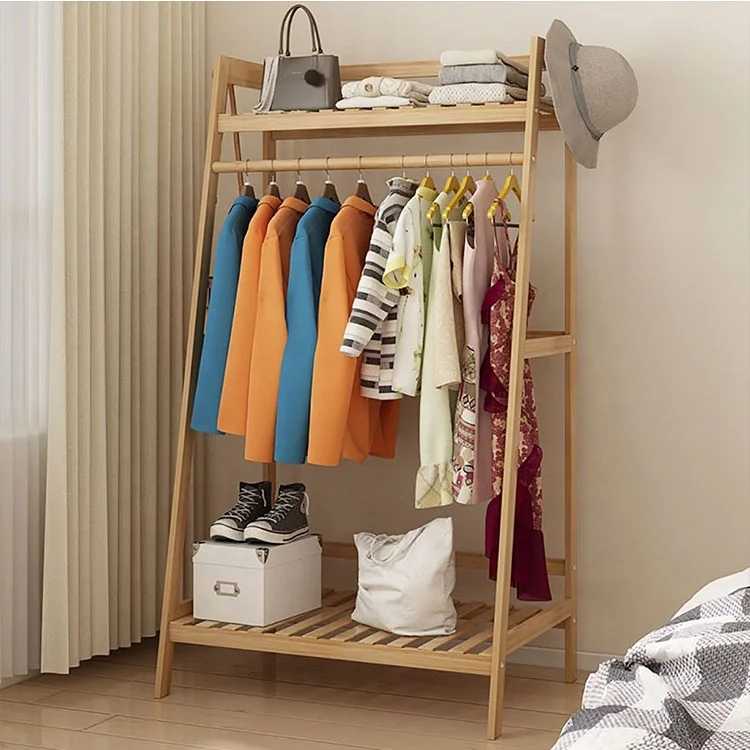 Creative Design Functional  Bamboo Clothes Rack Hat Rack Shoe Stool Combination