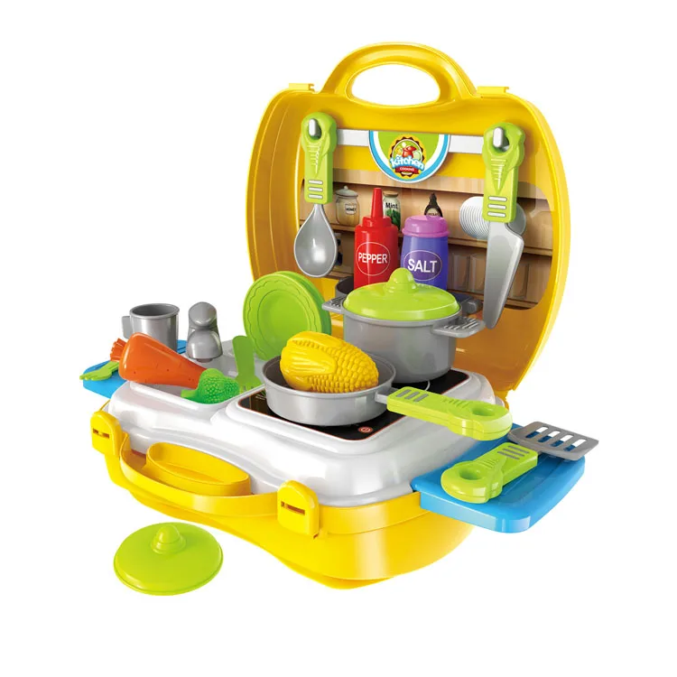 Foldable Kitchen Play Set Toy Promotional DIY Play Food Gift Plastic Plastic Box Unisex ABS Yellow Juguetes De Cocina Unisex 36