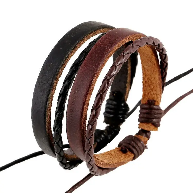 Wholesales Fashion Handmade Wristbands Truth Black Adjustable Leather Bracelet For Men