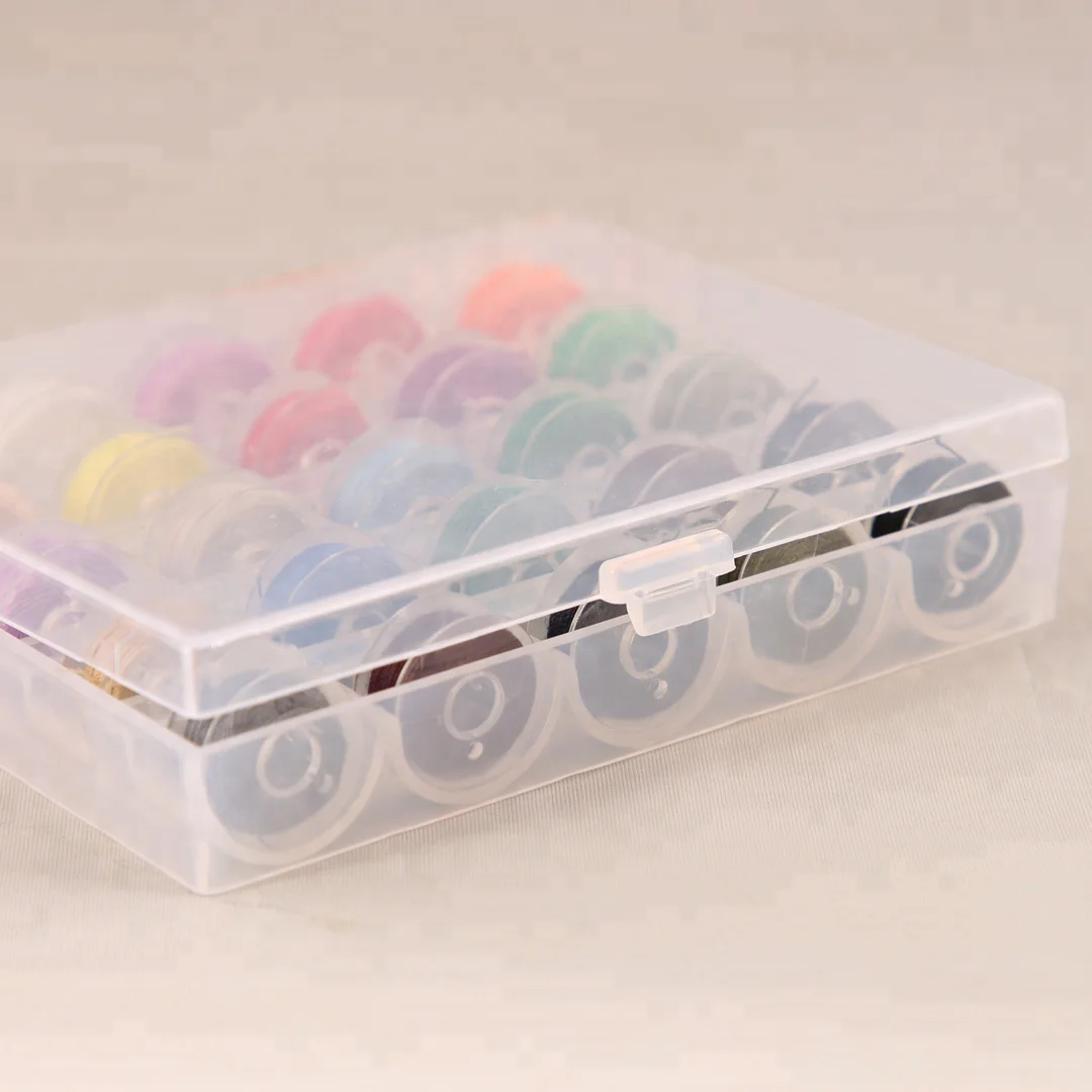 
SA009A 25pcs Plastic bobbin with different color thread and box 