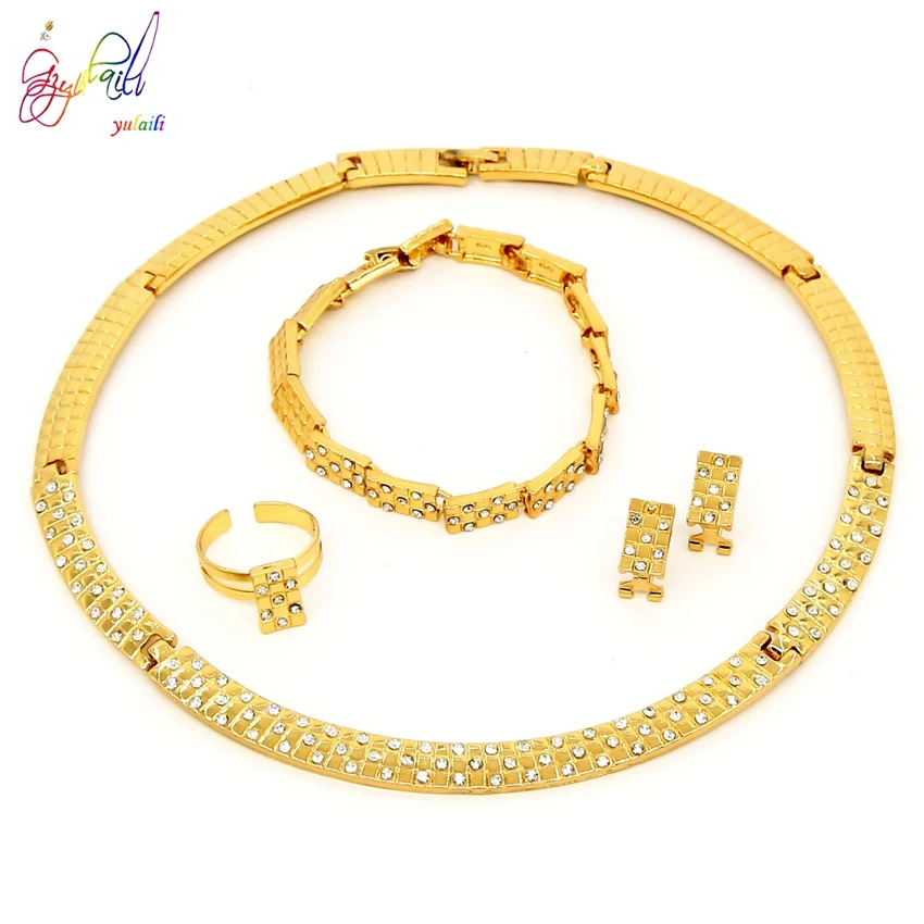 18K Gold Plated Big Saudi Arabia Costume Jewelry Sets Wholesale Schmuck gold jewelry bracelet and ring