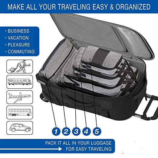 
5 Pieces Travel Suitcase Organizer Travel Compressed Expanded Packing Cubes With Shoe Bag 