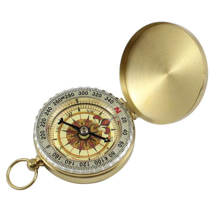 copper pocket compass for hiking exploring wild survival with luminous dial