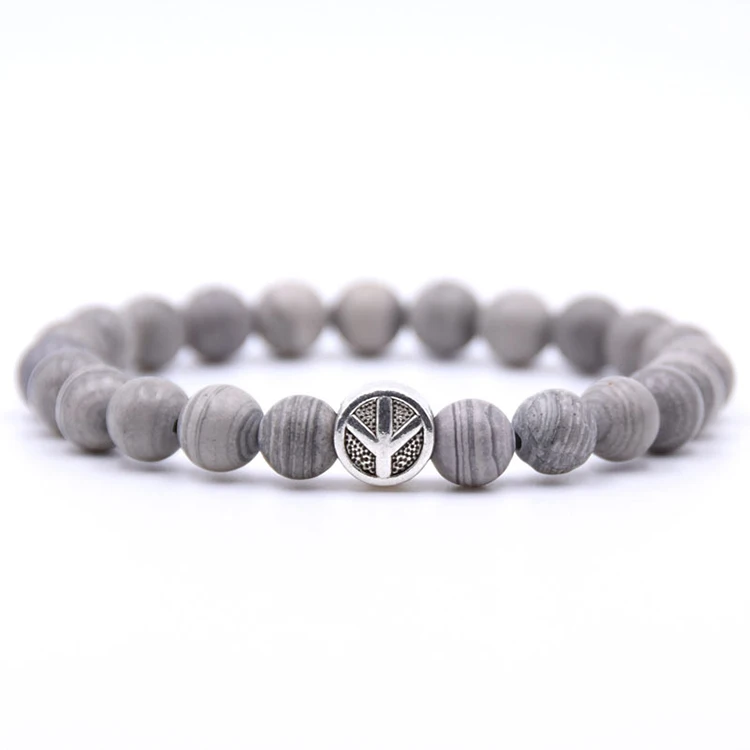 Знак мира браслет классический натуральный камень из бисера браслеты из нержавеющей стали для мужчин женщин лучший друг 2019 Шарм подарок (KB8043)