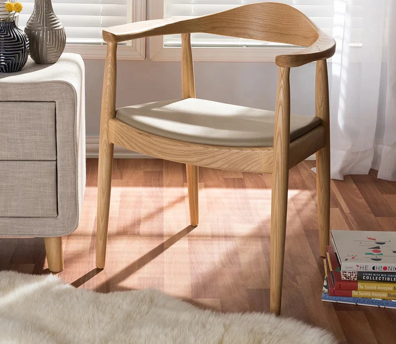 American Country Style Hotel Furniture Solid Ash Wood Dining Chair With Leather Seat