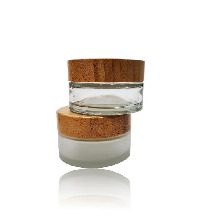 custom high end glass candle jar bamboo lid, empty clear 3oz 100g glass jar with bamboo lid cosmetic